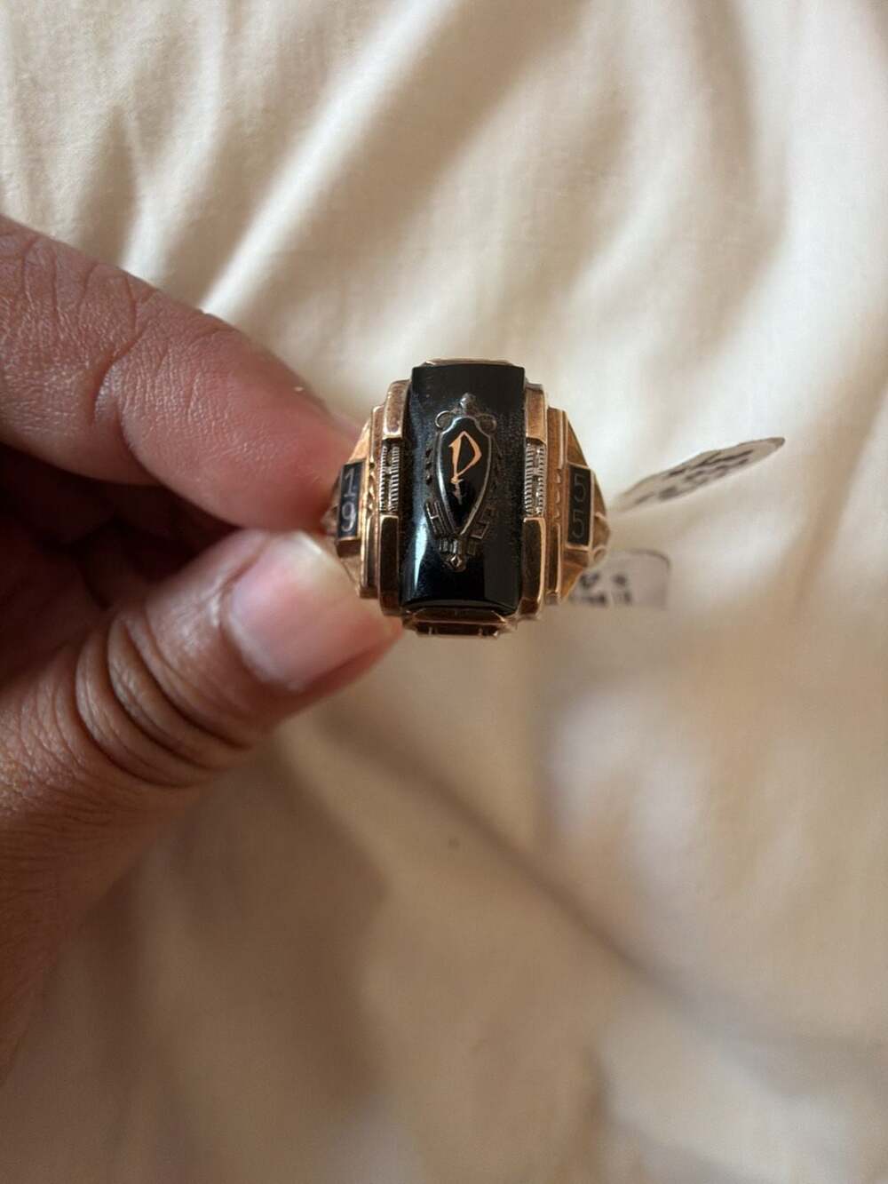 Vintage 10K Yellow Gold Black Onyx Art Deco High School Class Ring 1955